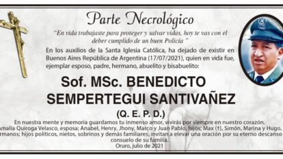 Parte Necrológico de Benedicto Sempertegui Santivañez