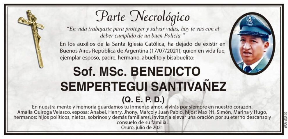 Parte Necrológico de Benedicto Sempertegui Santivañez