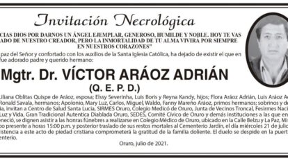 Invitación Necrológica de Mgtr. Dr. Víctor Aráoz Adrián