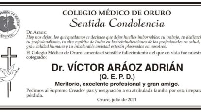 Condolencias por el fallecimiento del Dr. Víctor Aráoz Adrián