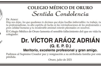 Condolencias por el fallecimiento del Dr. Víctor Aráoz Adrián
