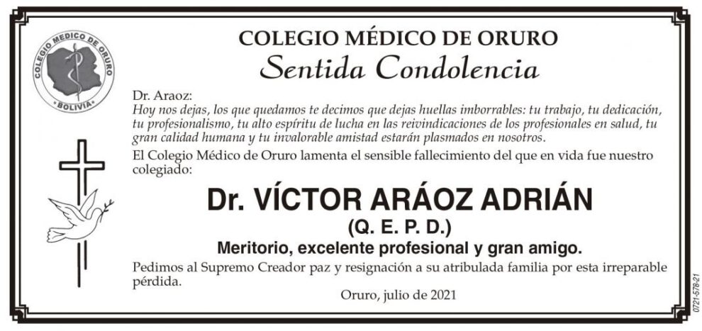 Condolencias por el fallecimiento del Dr. Víctor Aráoz Adrián