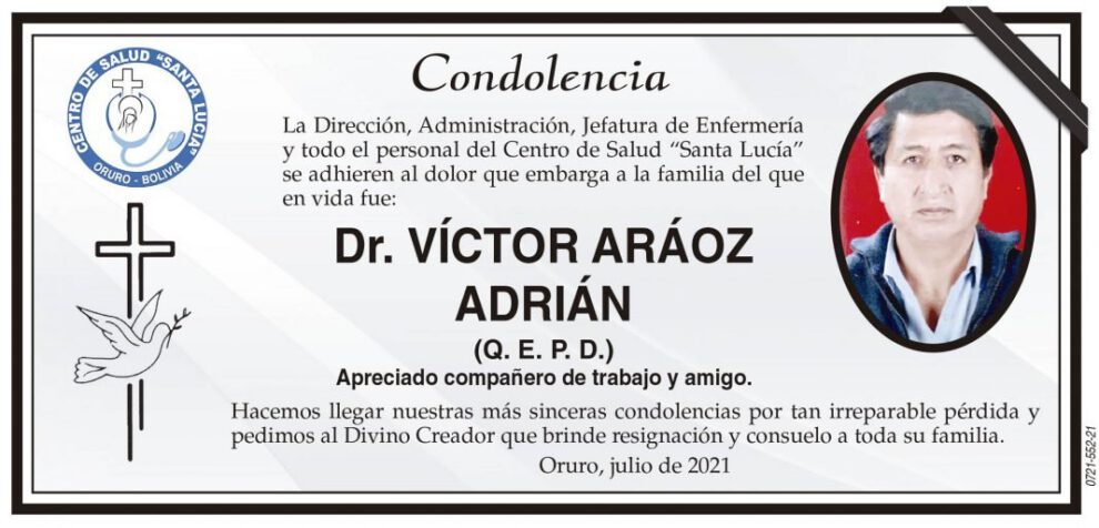 Condolencia por la pérdida del Dr. Víctor Aráoz Adrián