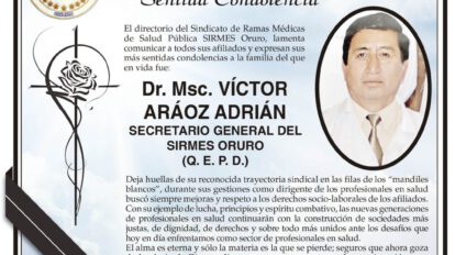 Condolencias por la partida del Dr. Msc. Víctor Aráoz Adrián
