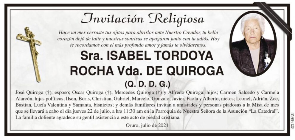 Obituario de Isabel Tordoya Rocha