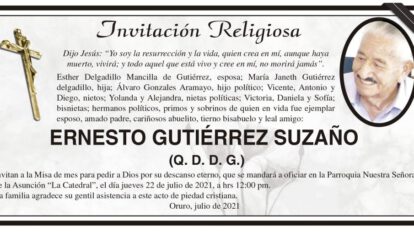 Invitación Religiosa para Ernesto Gutiérrez Suzaño