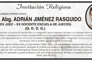 Misa recordatoria por MSc. Abg. Adrián Jiménez Rasguido