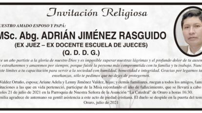 Misa recordatoria por MSc. Abg. Adrián Jiménez Rasguido