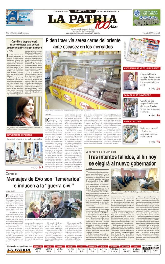 Portadas impresas del periódico La Patria