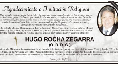 Agradecimiento e Invitación Religiosa por Hugo Rocha Zegarra