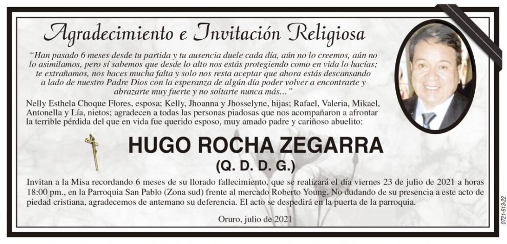 Agradecimiento e Invitación Religiosa por Hugo Rocha Zegarra