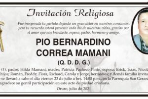 Invitación Religiosa: Pio Bernardino Correa Mamani