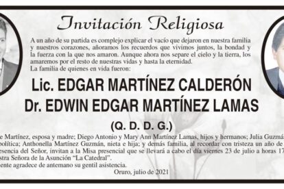 Lic. Edgar Martínez Calderón y Dr. Edwin Edgar Martínez Lamas en invitación religiosa