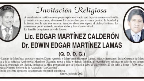 Lic. Edgar Martínez Calderón y Dr. Edwin Edgar Martínez Lamas en invitación religiosa