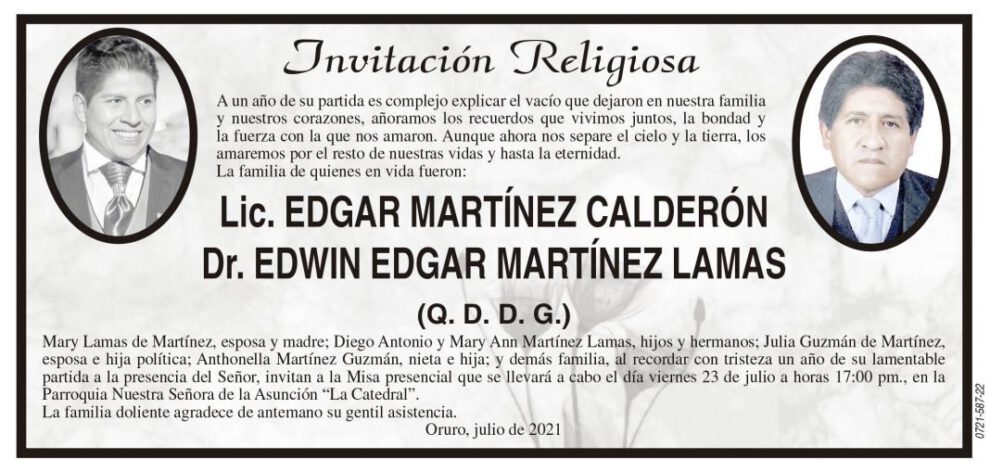 Lic. Edgar Martínez Calderón y Dr. Edwin Edgar Martínez Lamas en invitación religiosa