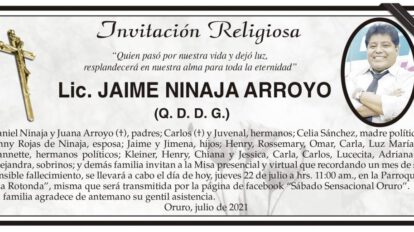 Invitación Religiosa para Lic. Jaime Ninaja Arroyo