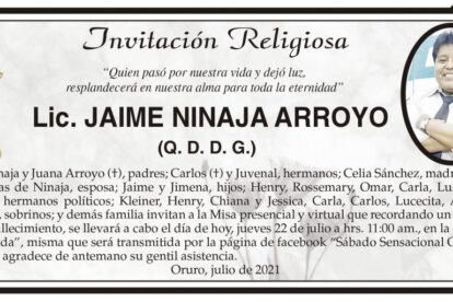 Invitación Religiosa para Lic. Jaime Ninaja Arroyo