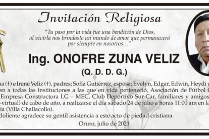 Ing. Onofre Zuna Veliz obituario