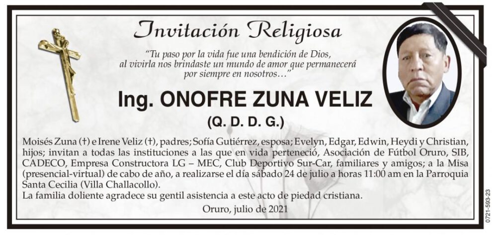 Ing. Onofre Zuna Veliz obituario
