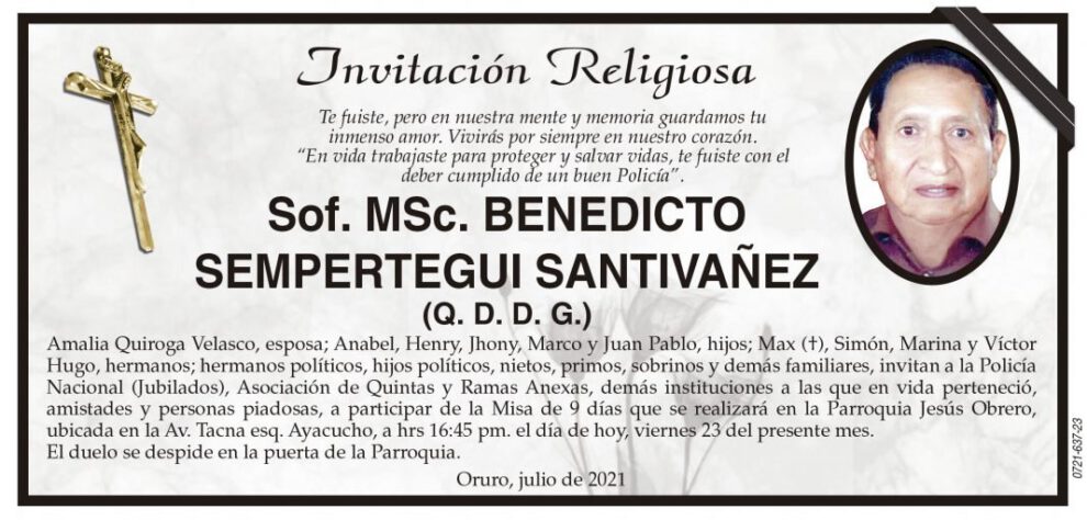 Obituarios de Benedicto Sempertegui Santivañez