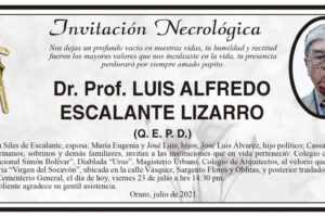 Invitación Necrológica: Dr. Prof. Luis Alfredo Escalante Lizarro