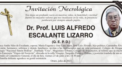 Invitación Necrológica: Dr. Prof. Luis Alfredo Escalante Lizarro