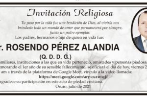 Invitación Religiosa en memoria del Dr. Rosendo Pérez Alandia