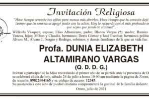 Invitación Religiosa para Dunia Elizabeth Altamirano Vargas