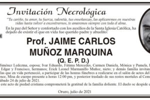 Invitación Necrológica: Prof. Jaime Carlos Muñoz Marquina