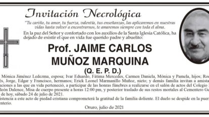 Invitación Necrológica: Prof. Jaime Carlos Muñoz Marquina