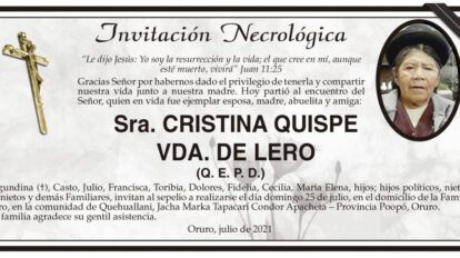 Invitación Necrológica: Cristina Quispe Vda. de Lero