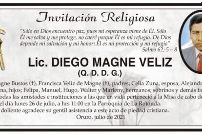 Lic. Diego Magne Veliz invitación religiosa