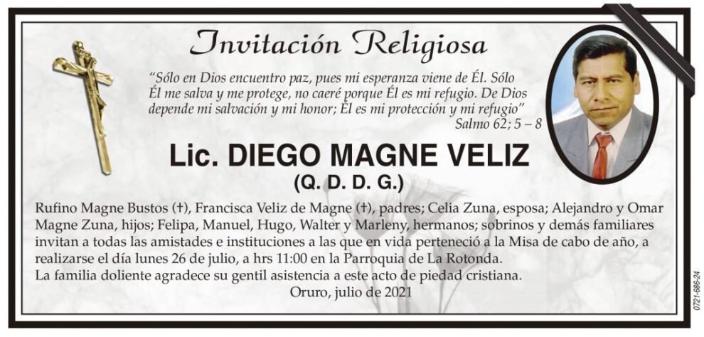 Lic. Diego Magne Veliz invitación religiosa