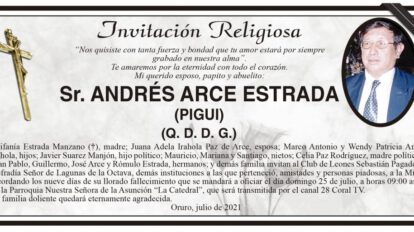 Invitación Religiosa para Andrés Arce Estrada