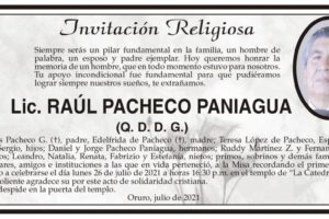 Lic. Raúl Pacheco Paniagua, homenaje en misa recordatoria