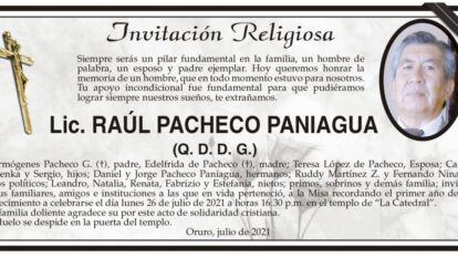 Lic. Raúl Pacheco Paniagua, homenaje en misa recordatoria