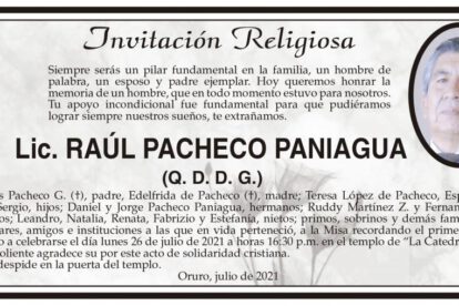 Lic. Raúl Pacheco Paniagua, homenaje en misa recordatoria