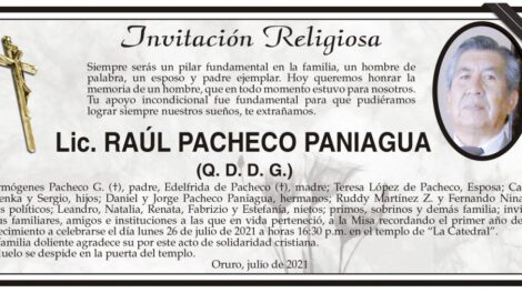 Lic. Raúl Pacheco Paniagua, homenaje en misa recordatoria