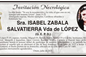 Invitación Necrológica de Isabel Zabala Salvatierra