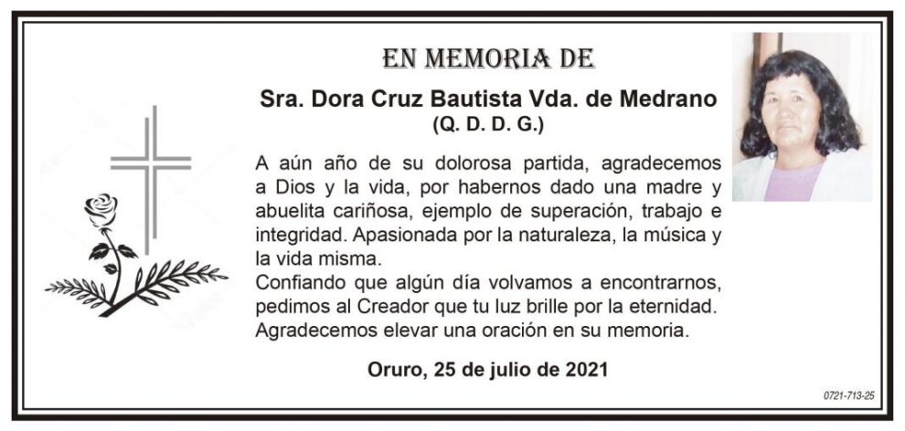 Obituario de Dora Cruz Bautista Vda. de Medrano