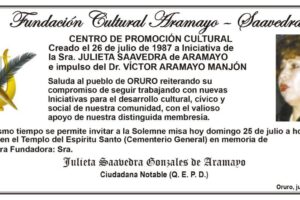 Julieta Saavedra Gonzales de Aramayo, Ciudadana Notable