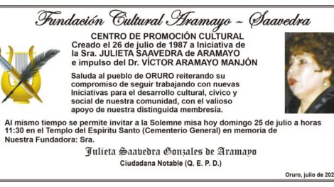 Julieta Saavedra Gonzales de Aramayo, Ciudadana Notable