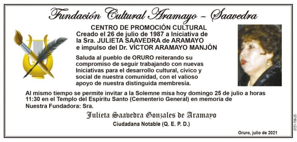Julieta Saavedra Gonzales de Aramayo, Ciudadana Notable