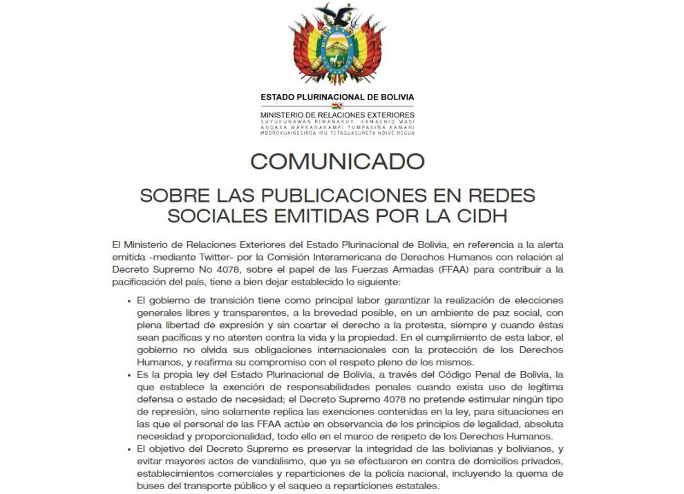 Gobierno transitorio respondió a las aseveraciones de la CIDH