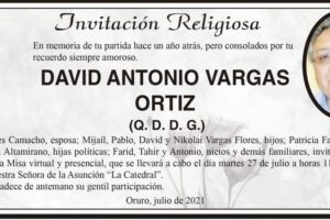 Invitación Religiosa en memoria de David Antonio Vargas Ortiz