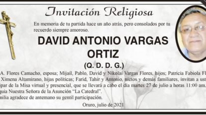 Invitación Religiosa en memoria de David Antonio Vargas Ortiz
