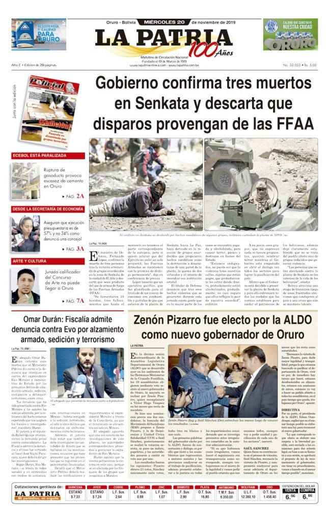Portadas impresas del periódico La Patria