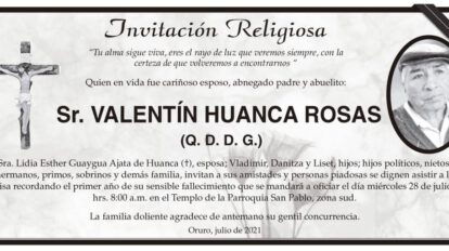 Obituarios de Valentín Huanca Rosas
