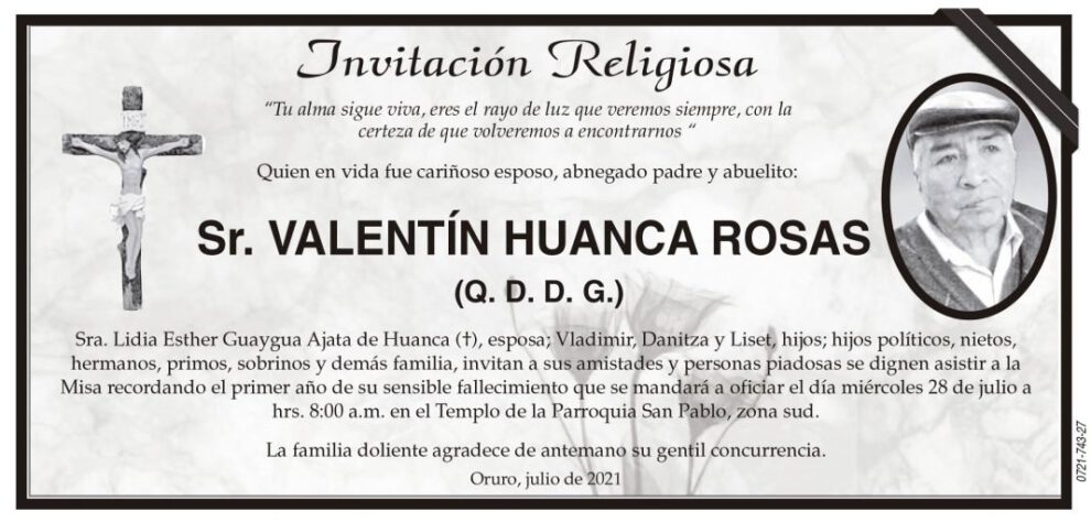 Obituarios de Valentín Huanca Rosas