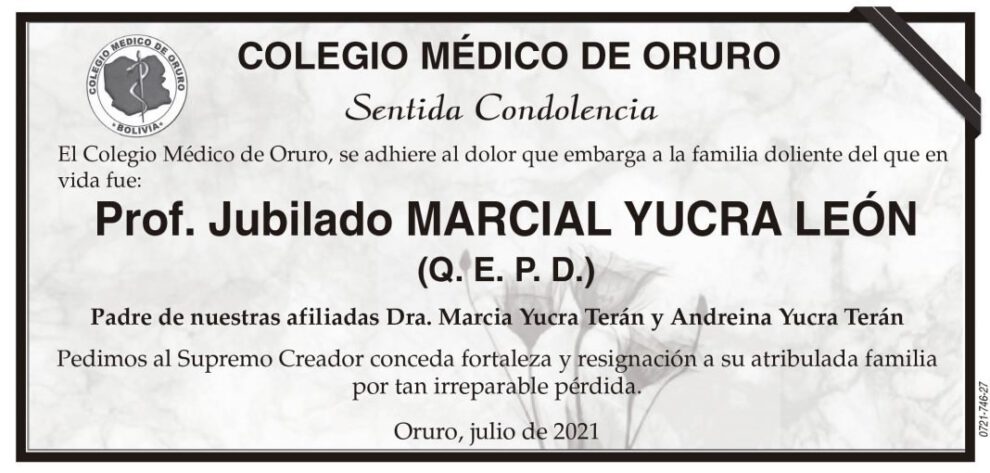 Prof. Jubilado Marcial Yucra León Q. E. P. D.